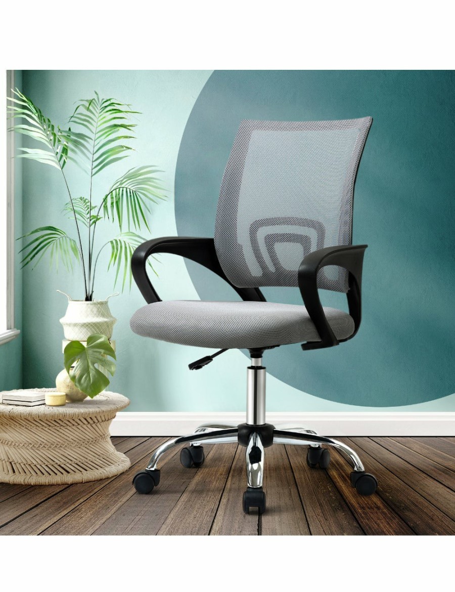 Home And Lifestyle Oikiture Office Chairs | Oikiture Office Chair Computer Chairs Gaming Mesh Backrest Foam Seat Grey