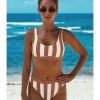 Women Fashion Boutique Bikini | Brown Athletic Striped Tank High Waist Bikini