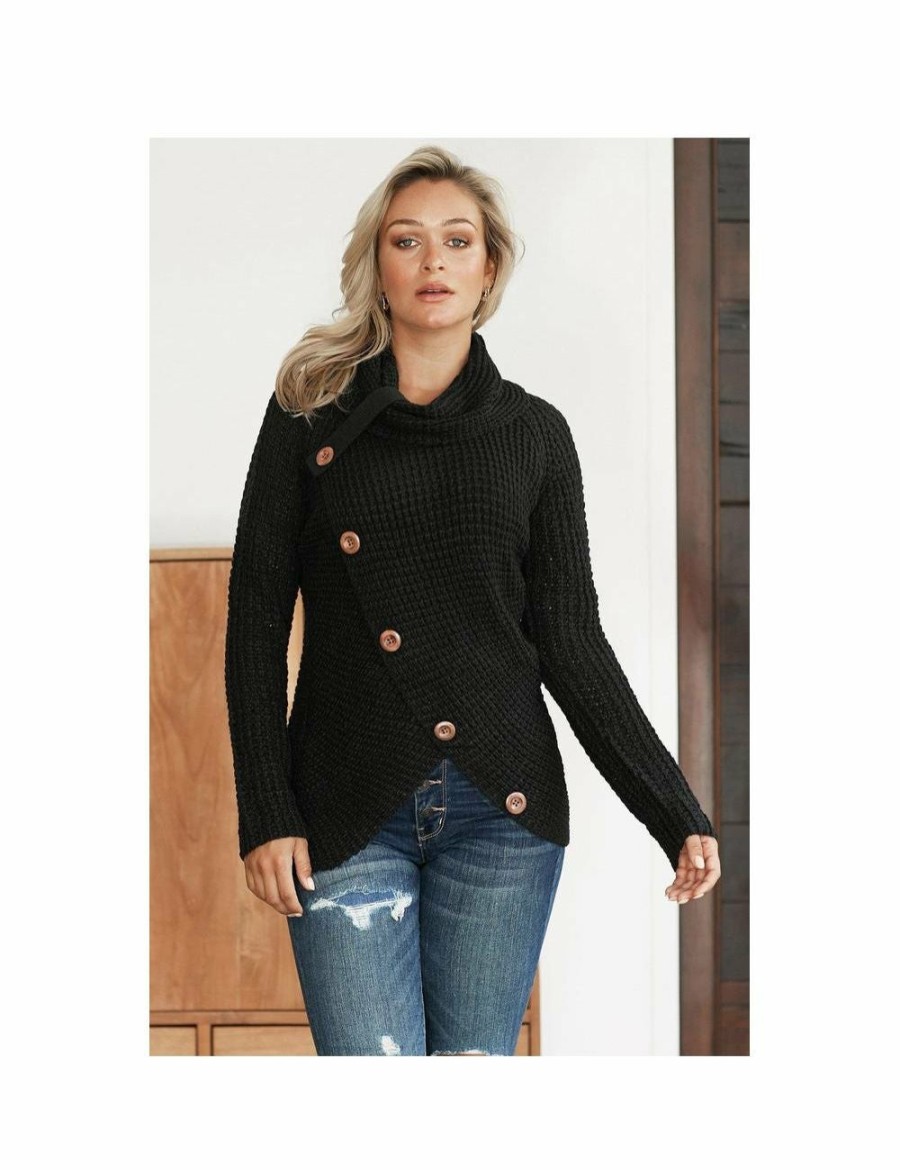 Women Azura Exchange Wraps & Ponchos | Azura Exchange Buttoned Wrap Turtleneck Sweater