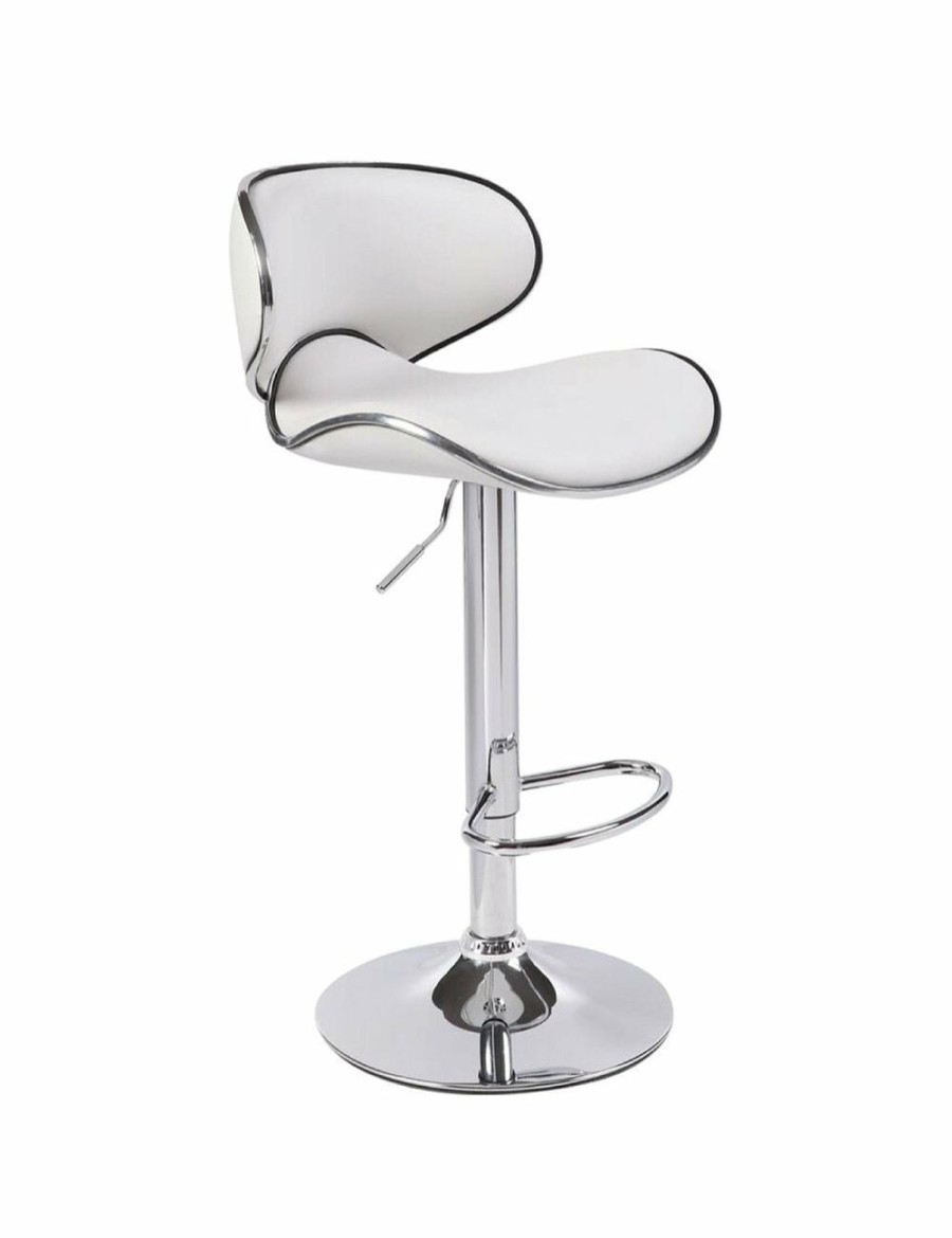 Home And Lifestyle Melbournians Furniture Bar Stools | 2X White Bar Stools Faux Leather Mid High Back Adjustable Crome Base Gas Lift Swivel Chairs