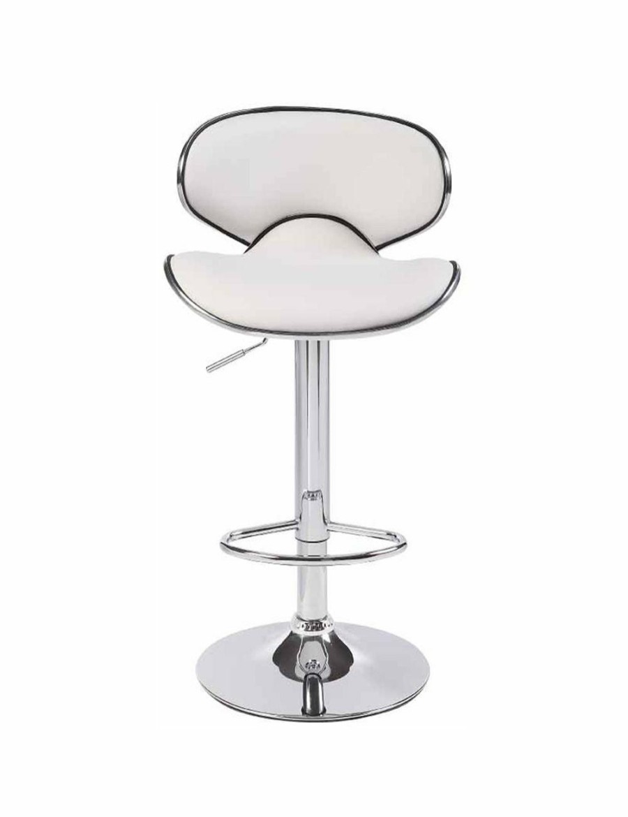 Home And Lifestyle Melbournians Furniture Bar Stools | 2X White Bar Stools Faux Leather Mid High Back Adjustable Crome Base Gas Lift Swivel Chairs