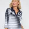 Women Millers Polos | Miller 3/4 Sleeve Ribbed Stripe Polo