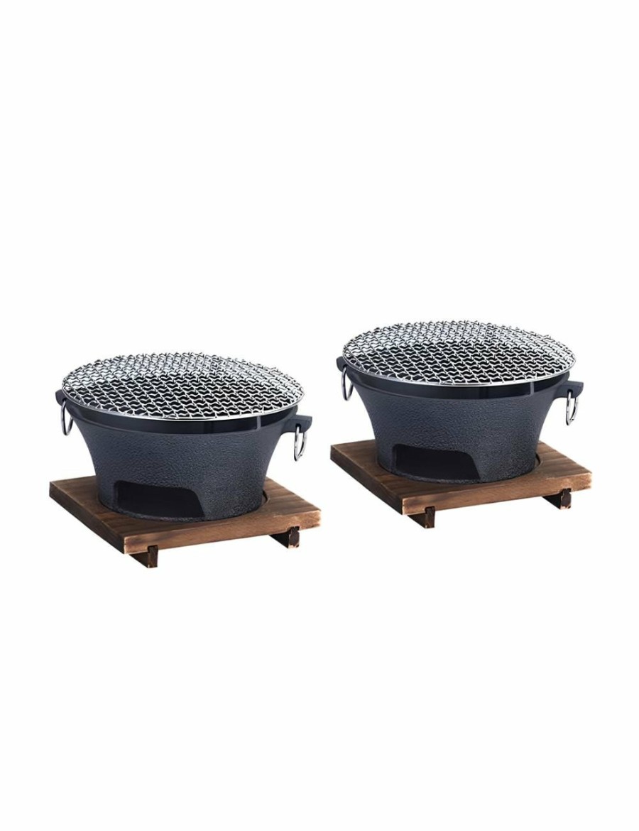 Outdoors Soga | Soga Small Cast Iron Round Stove Charcoal Table Net Grill Japanese Style Bbq Picnic Camping With Wooden Board