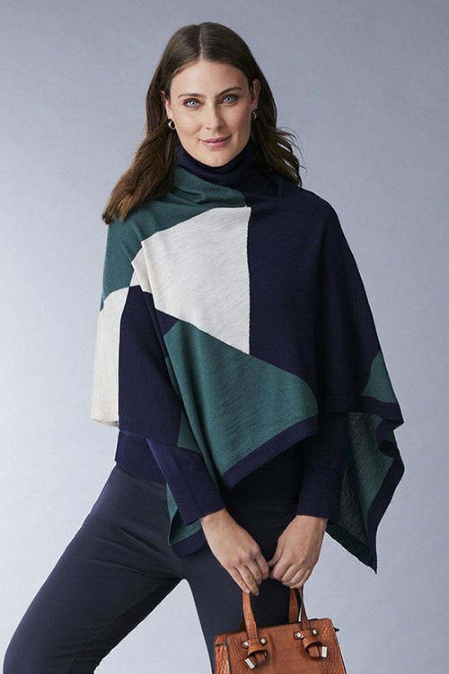 Women EziBuy Merino & Lambswool | Capture Merino Colourblock Poncho