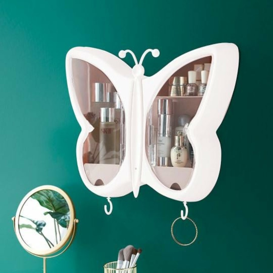 Home And Lifestyle Soga Bathroom Storage | Soga 2X White Butterfly Shape Wall-Mounted Makeup Organiser Dustproof Waterproof Bathroom Storage Box Home Decor