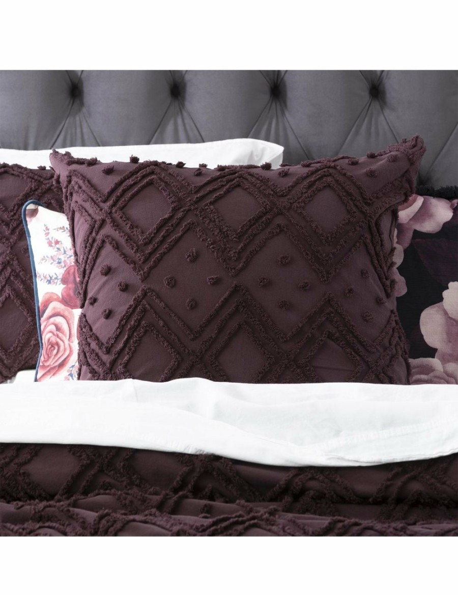 Home And Lifestyle PARK AVENUE Pillowcases | Park Avenue Medallion 65Cm Pillowcase Cotton Cover Vintage Washed Tufted Plum