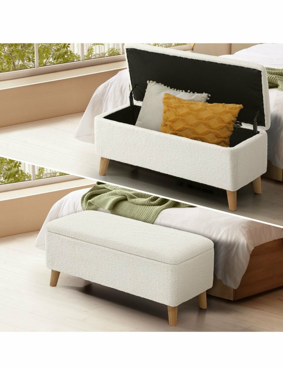 Home And Lifestyle Oikiture Ottomans & Footstools | Oikiture Storage Ottoman Blanket Box Chest Toy Foot Stool Large Sherpa White