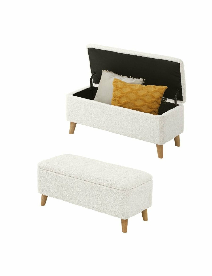 Home And Lifestyle Oikiture Ottomans & Footstools | Oikiture Storage Ottoman Blanket Box Chest Toy Foot Stool Large Sherpa White