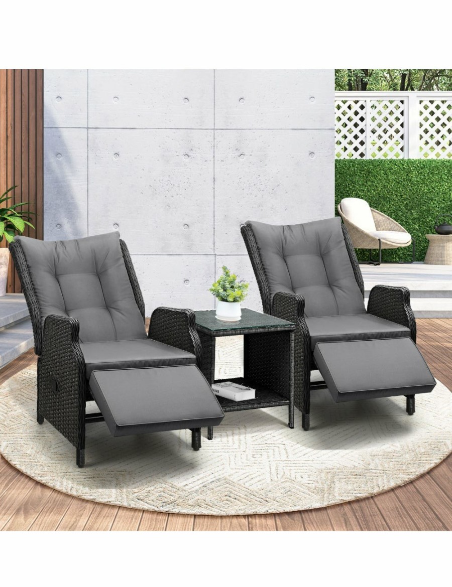 Outdoors Livsip | Livsip Sun Lounge Outdoor Recliner Chair &Table Outdoor Furniture Patio Set Of 3