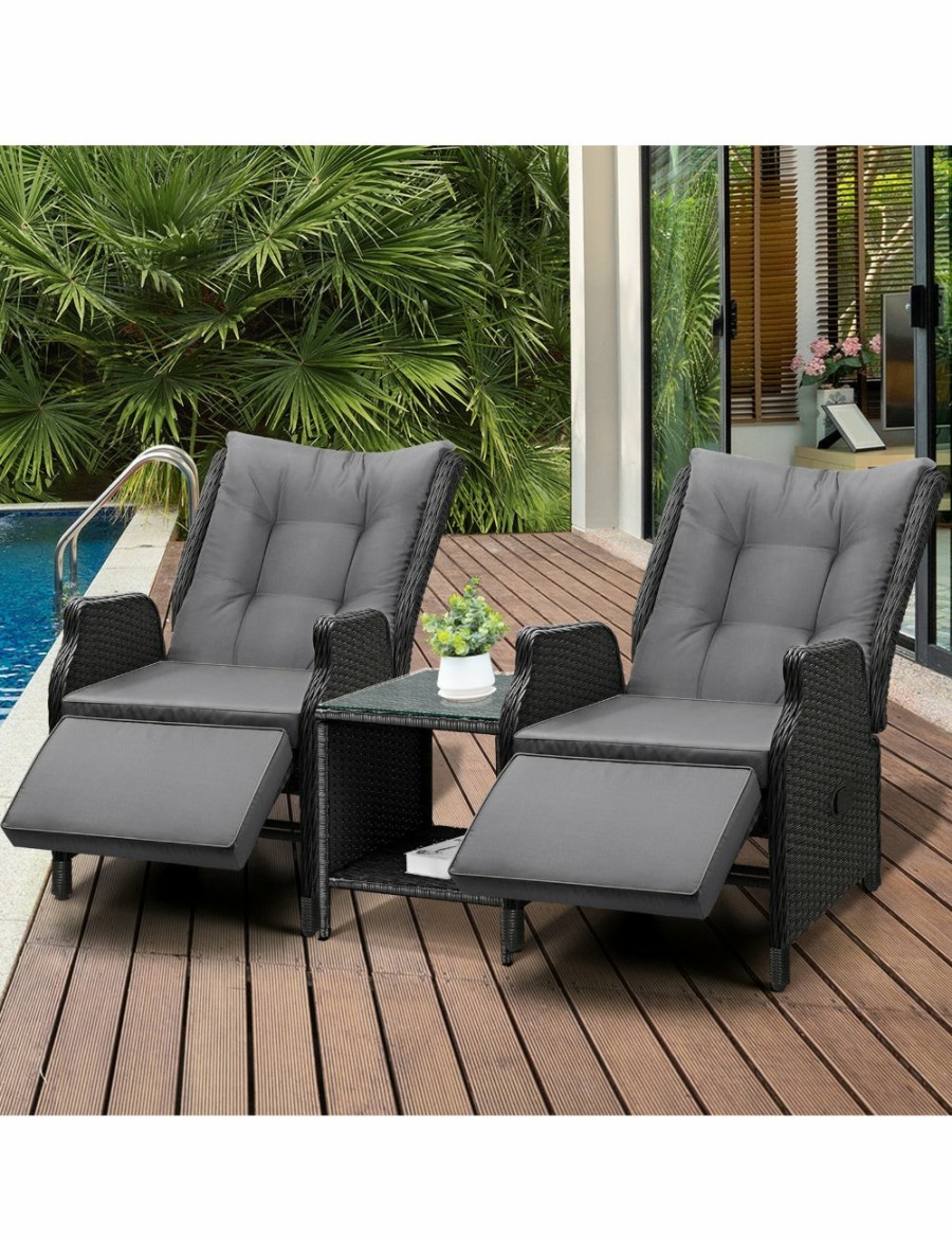 Outdoors Livsip | Livsip Sun Lounge Outdoor Recliner Chair &Table Outdoor Furniture Patio Set Of 3