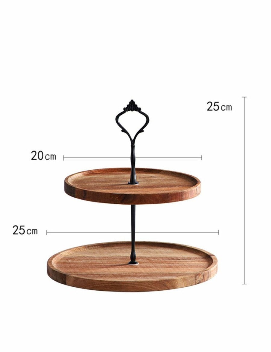 Home And Lifestyle Soga Serveware | Soga 20Cm 2 Tier Brown Round Wooden Acacia Dessert Tray Cake Snacks Cupcake Stand Buffet Serving Countertop Decor2 Tier