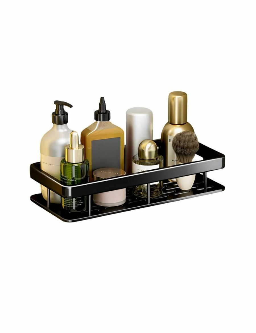 Home And Lifestyle Soga Bathroom Storage | Soga Black Wall-Mounted Rectangular Bathroom Storage Organiser Space Saving Adhesive Shelf Rack