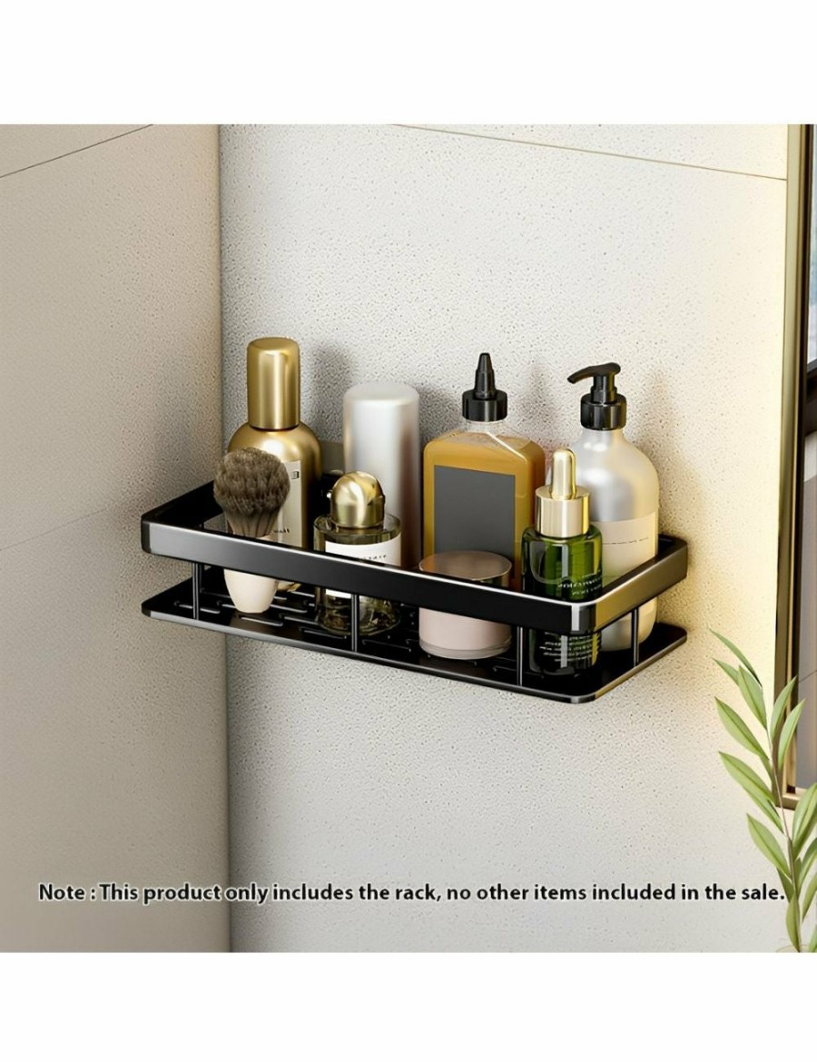 Home And Lifestyle Soga Bathroom Storage | Soga Black Wall-Mounted Rectangular Bathroom Storage Organiser Space Saving Adhesive Shelf Rack