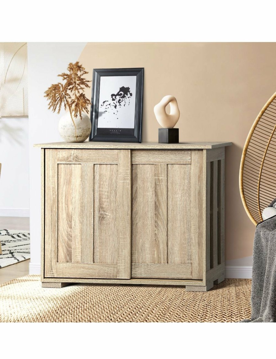 Home And Lifestyle Oikiture Storage | Oikiture Buffet Sideboard Cabinet Doors Storage Cupboard Hallway Table Natural