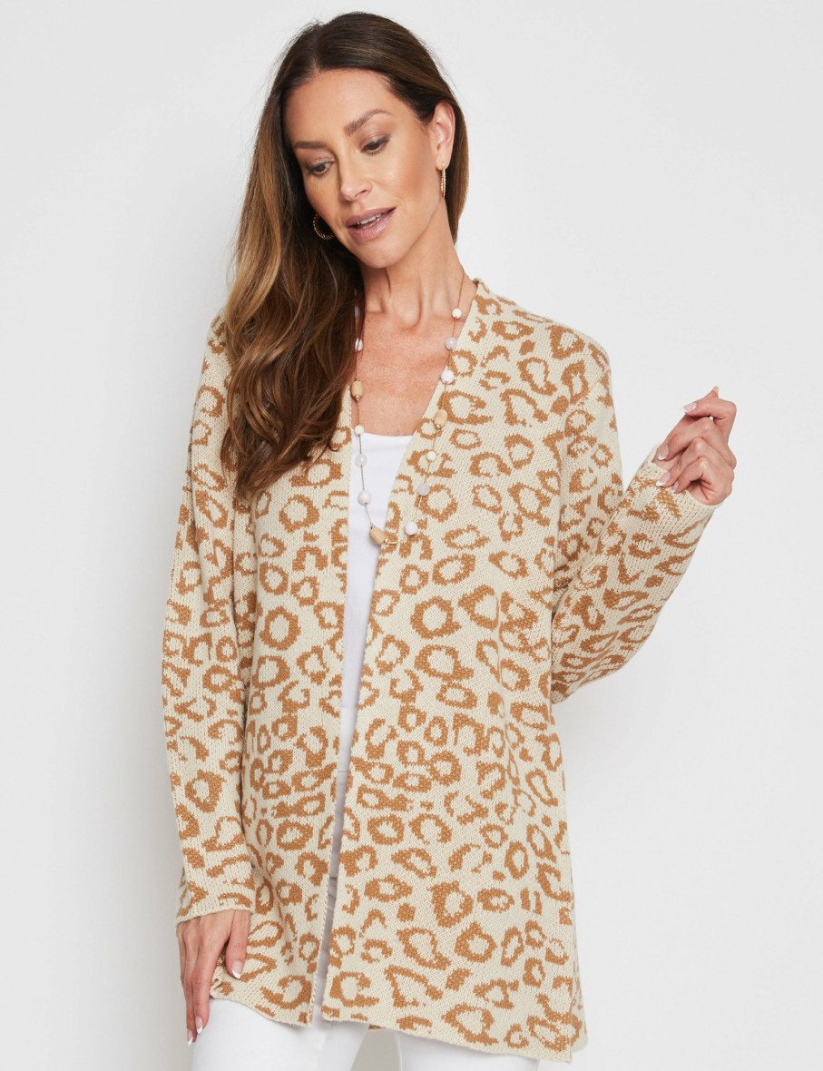 Women Millers Coatigans | Millers Long Sleeve Feather Leopard Coatigan