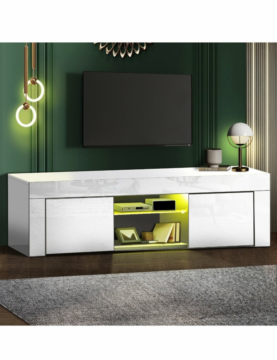 Home And Lifestyle Oikiture Entertainment Units | Oikiture Tv Cabinet Entertainment Unit Stand Rgb Led Gloss Furniture 130Cm