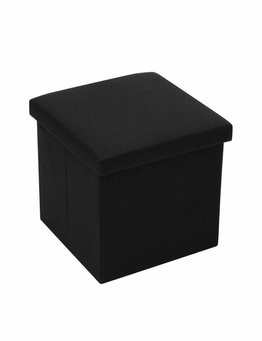 Home And Lifestyle BOXSWEDEN Ottomans & Footstools | Box Sweden 38X36Cm Ottoman Storage Cube Faux Linen Home Organiser/Stool Black