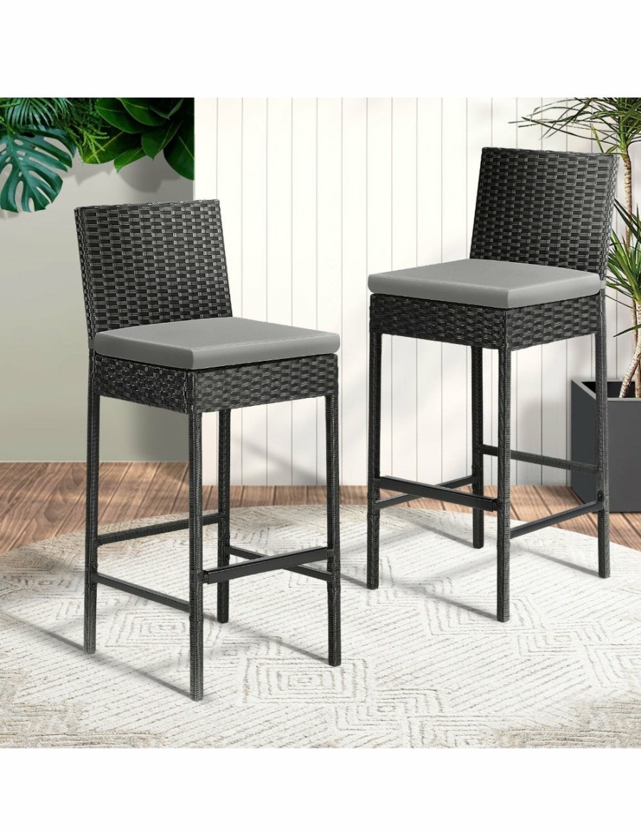 Home And Lifestyle Livsip Bar Stools | Livsip Outdoor Rattan Bar Stools Patio Dinning Chairs Cafe Garden Furniture 2X