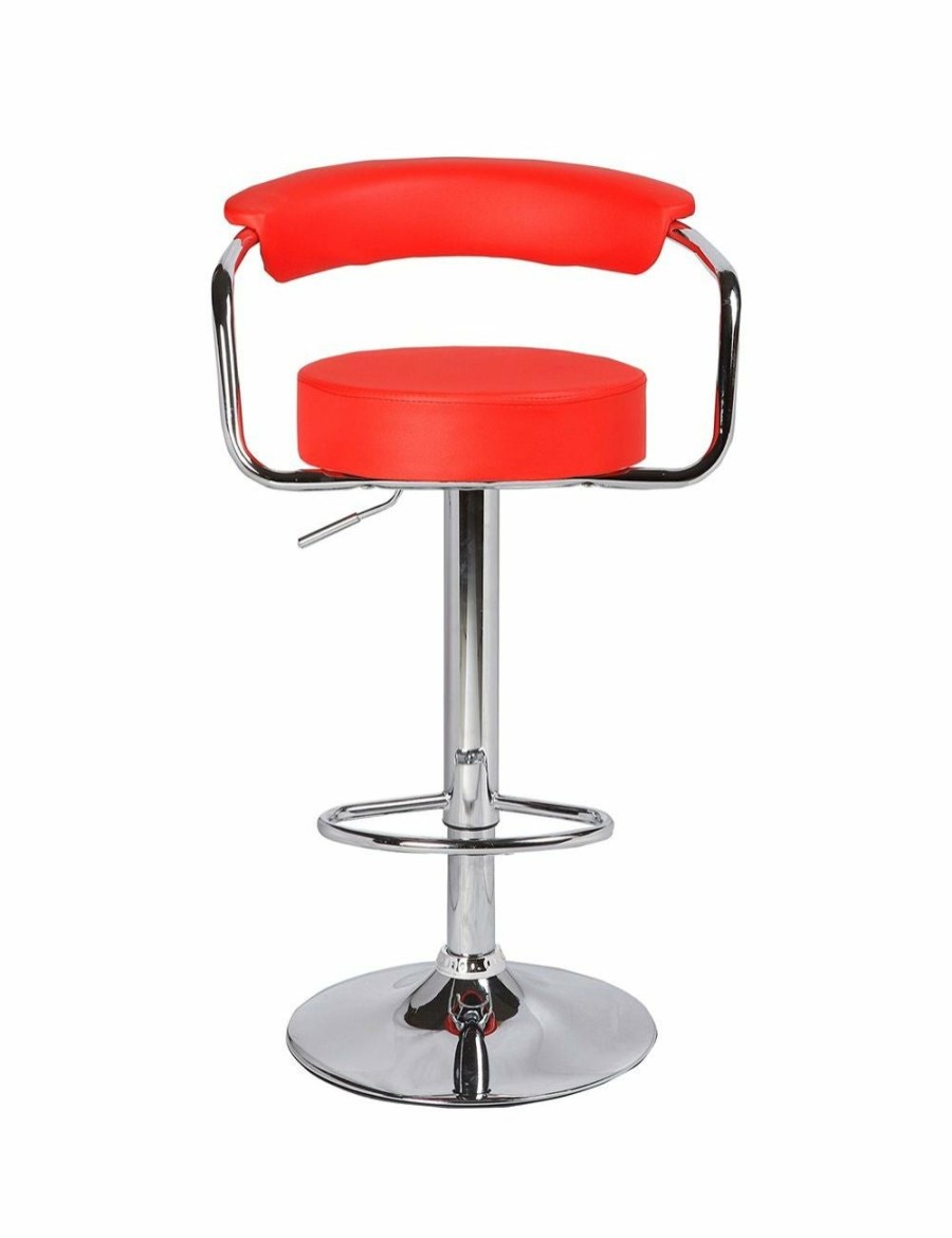 Home And Lifestyle Melbournians Furniture Bar Stools | 2X Red Bar Stools Faux Leather High Back Adjustable Crome Base Gas Lift Swivel Chairs