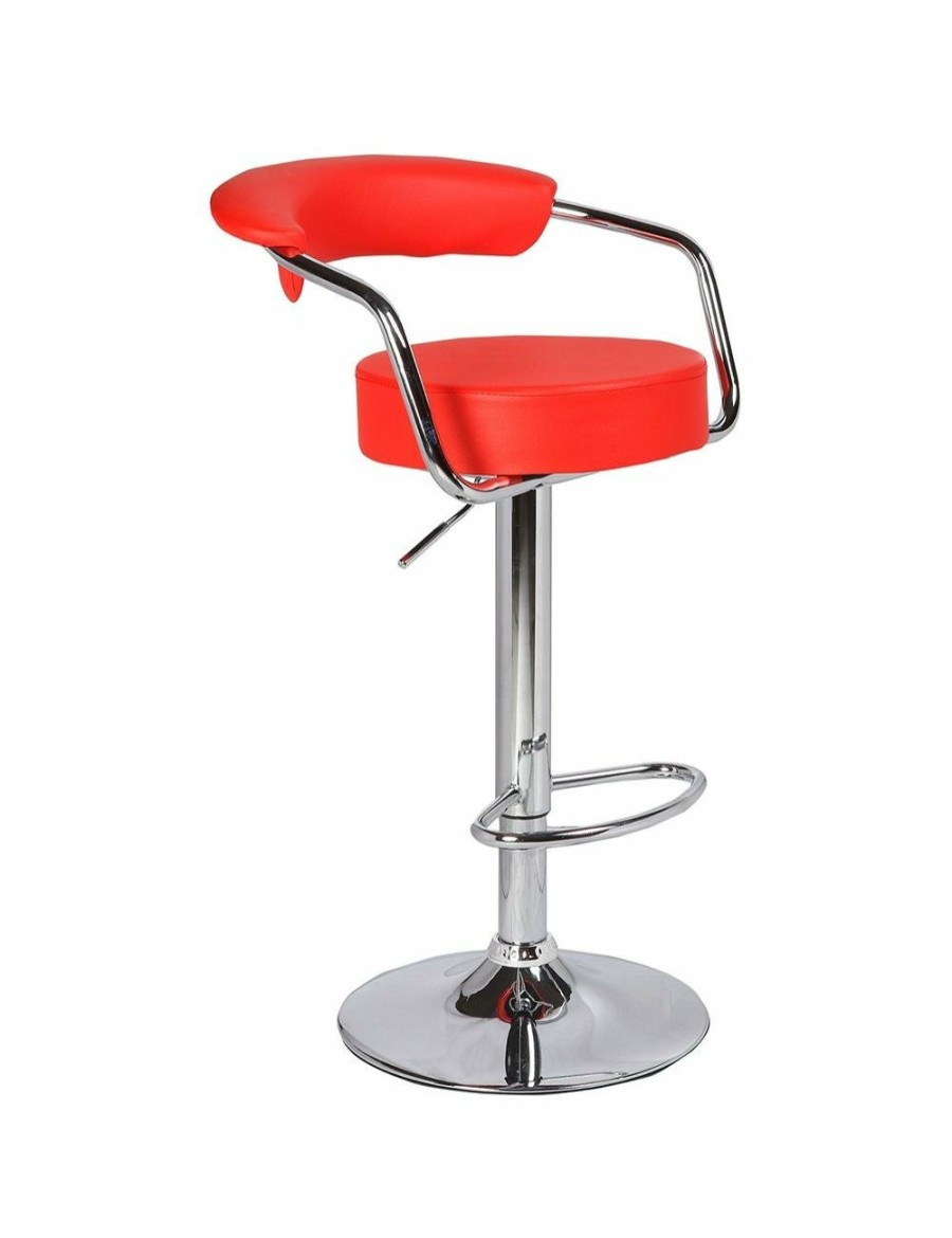 Home And Lifestyle Melbournians Furniture Bar Stools | 2X Red Bar Stools Faux Leather High Back Adjustable Crome Base Gas Lift Swivel Chairs