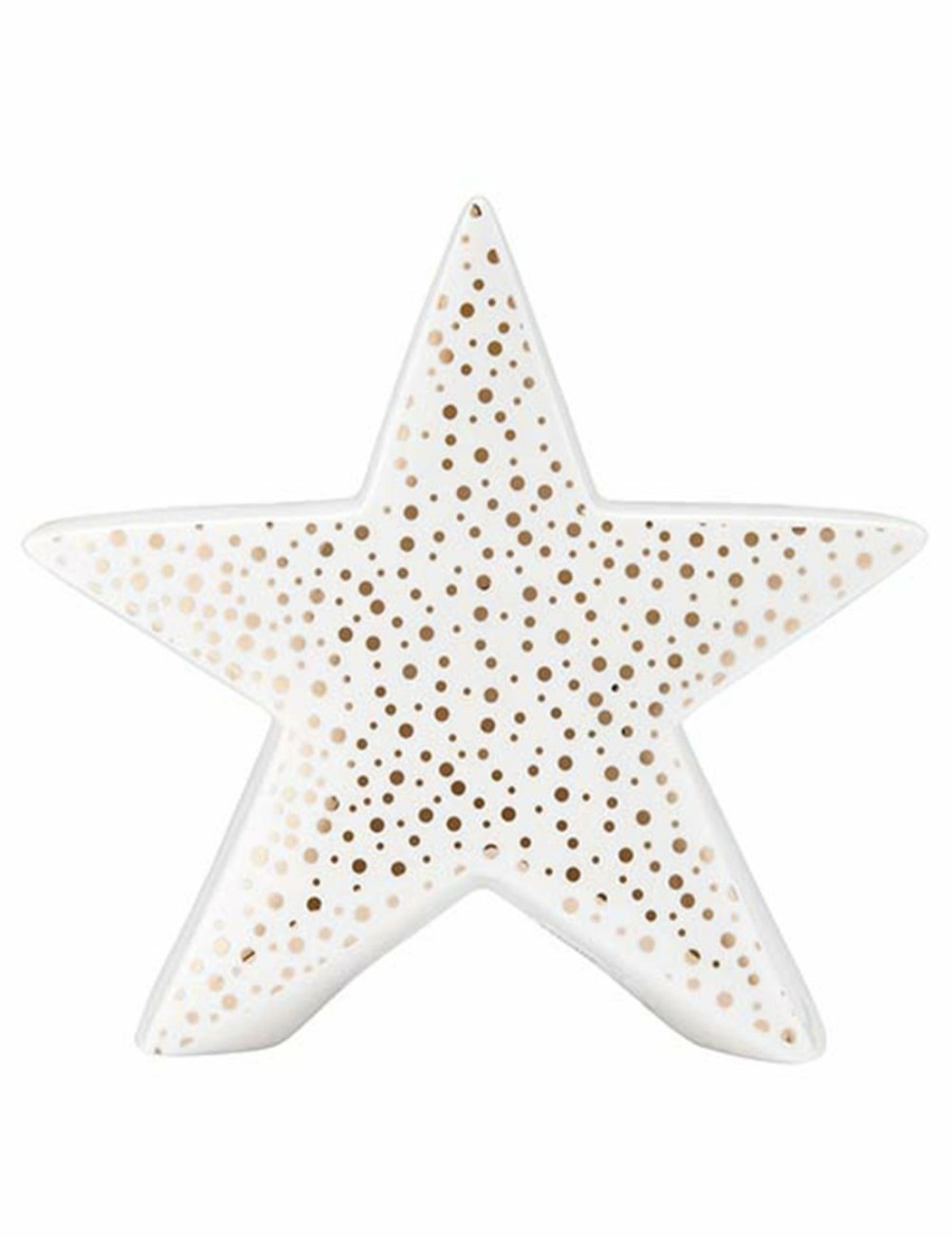 Home And Lifestyle LADELLE Statues & Ornaments | Ladelle Glitz White/Gold Star 22Cm Porcelain Seasonal/Festive Decoration