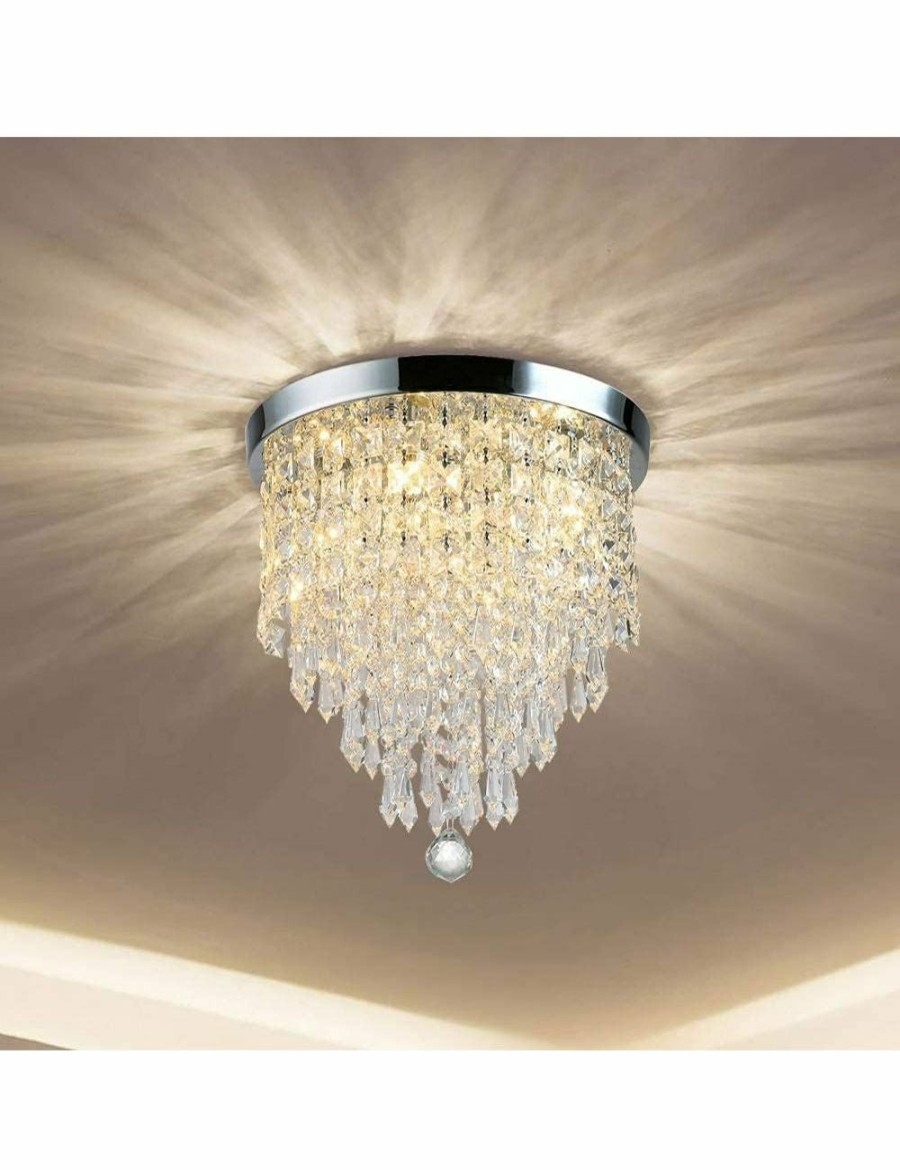 Home And Lifestyle VIKUS Shades & Fixtures | Led Crystal Chandelier Light Fixture, 4-Light Flush Mount Ceiling Lamp For Bedroom, Hallway, Kitchen, Living Room