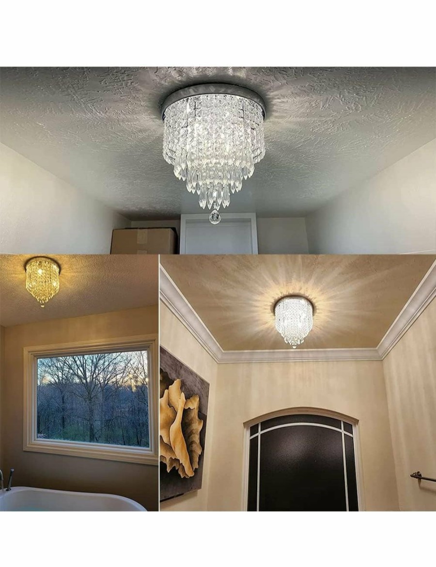 Home And Lifestyle VIKUS Shades & Fixtures | Led Crystal Chandelier Light Fixture, 4-Light Flush Mount Ceiling Lamp For Bedroom, Hallway, Kitchen, Living Room