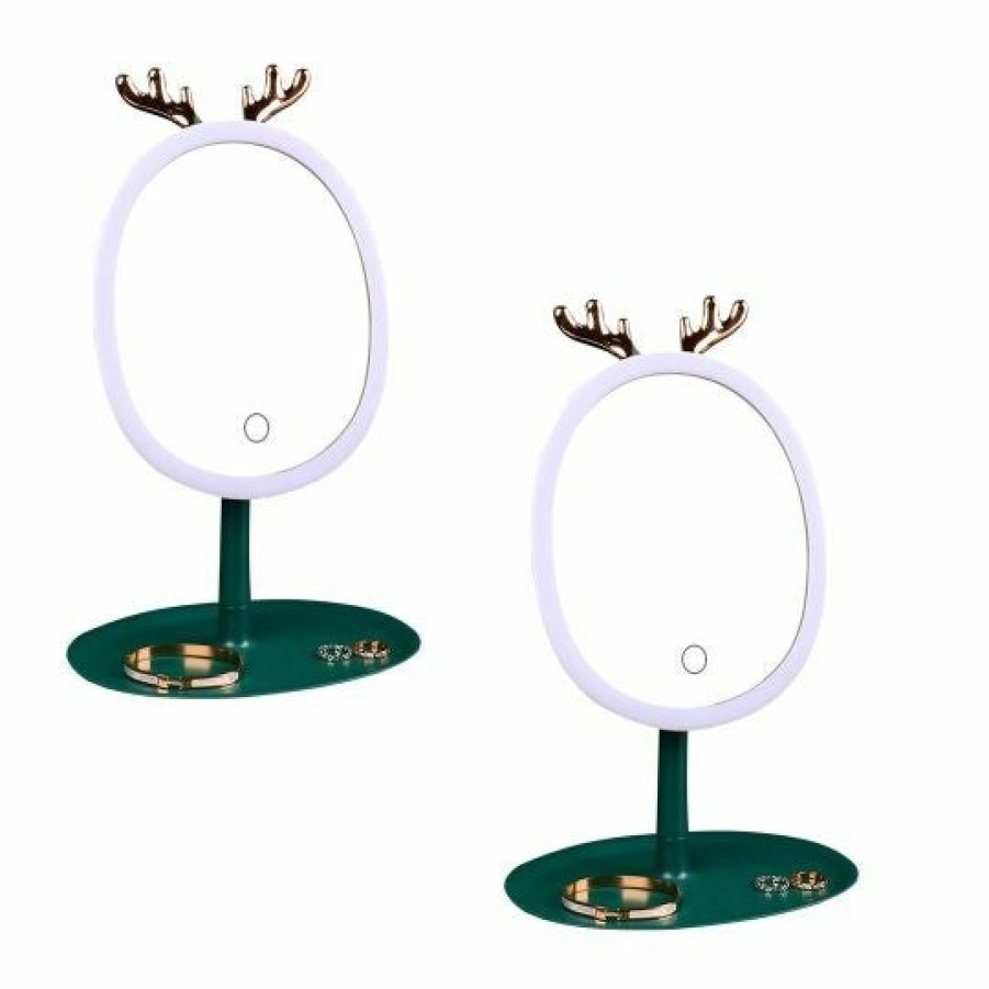 Beauty Soga | Soga 2X Green Antler Led Light Makeup Mirror Tabletop Vanity Home Decor