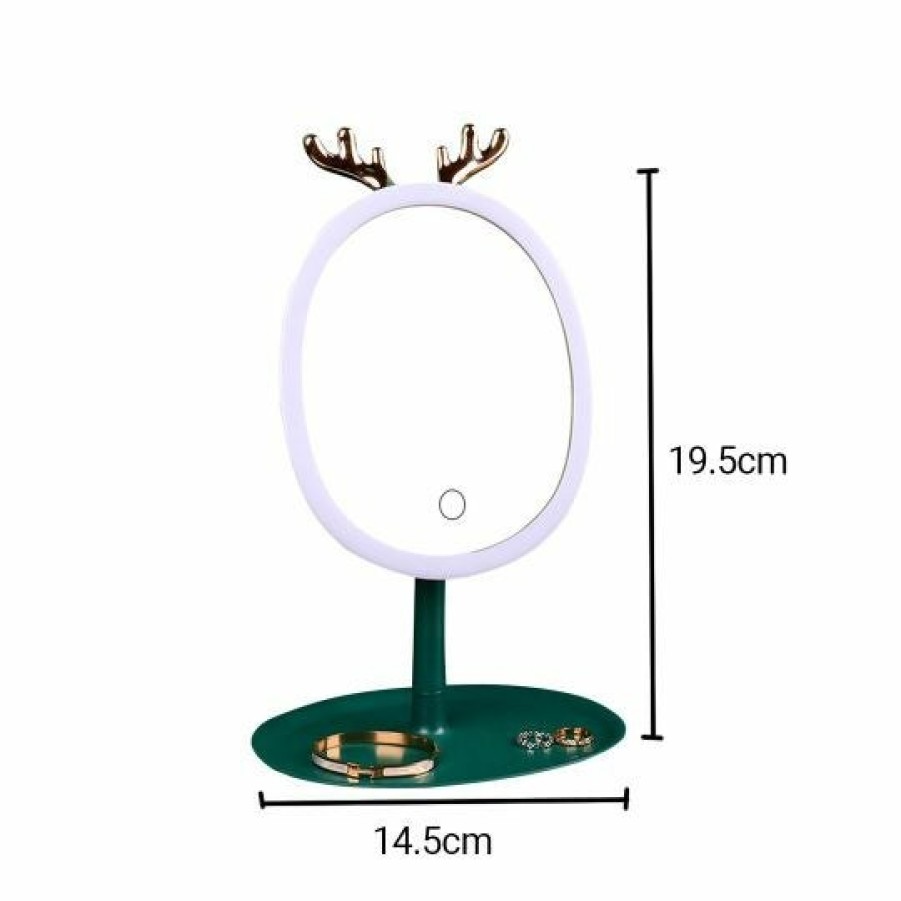 Beauty Soga | Soga 2X Green Antler Led Light Makeup Mirror Tabletop Vanity Home Decor