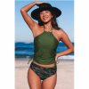 Women Azura Exchange Onepiece | Azura Exchange Green Camouflage Print Halter Neck Backless Two-Piece Swimsuit