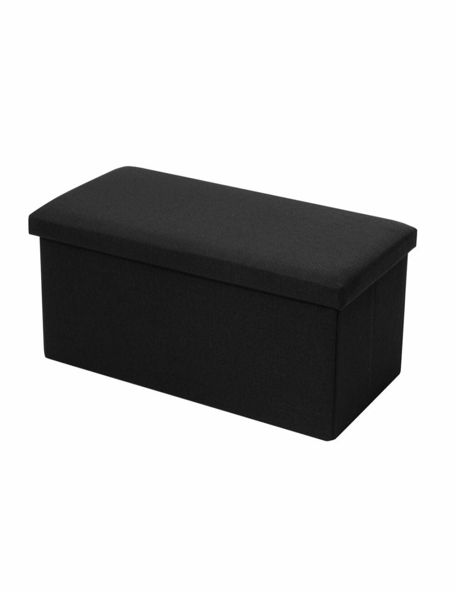 Home And Lifestyle BOXSWEDEN Ottomans & Footstools | Box Sweden 76X36Cm Ottoman Storage Cube Faux Linen Home Organiser/Stool Black