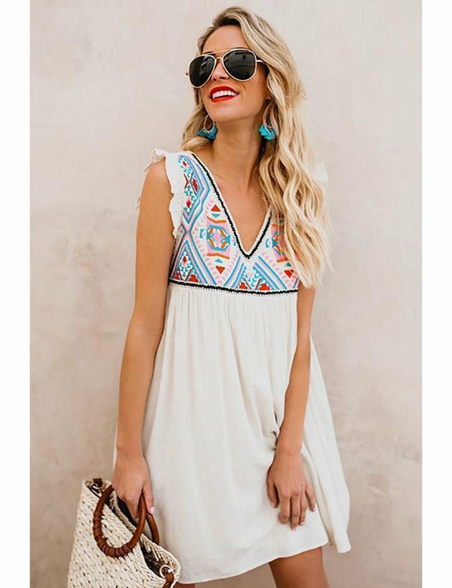 Women Azura Exchange Sleeveless Dresses | Summer Beach Floral Sleeveless V Neck Mini Dress