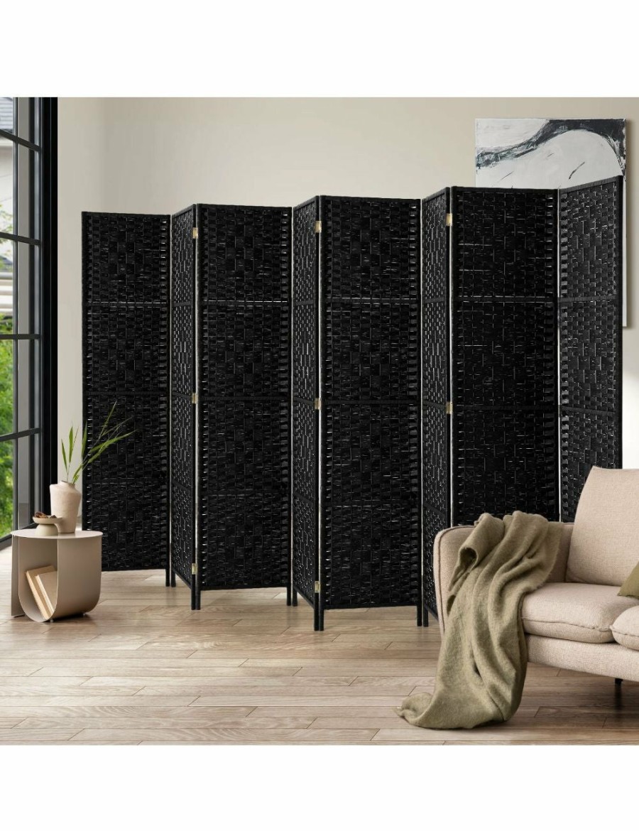 Home And Lifestyle Oikiture Room Dividers | Oikiture 8 Panel Room Divider Screen Privacy Dividers Woven Wood Folding Black