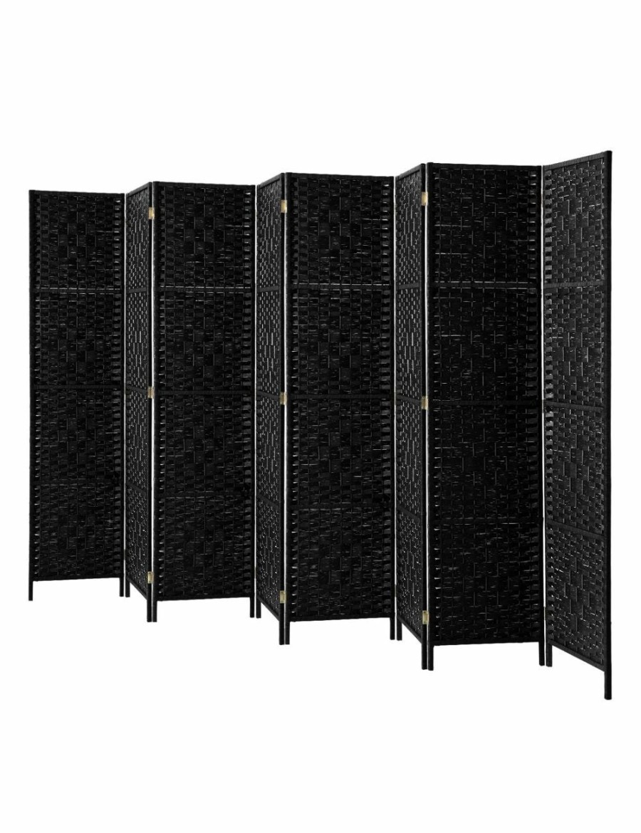 Home And Lifestyle Oikiture Room Dividers | Oikiture 8 Panel Room Divider Screen Privacy Dividers Woven Wood Folding Black