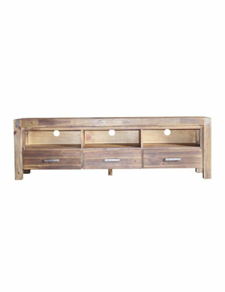 Home And Lifestyle Melbournians Furniture Entertainment Units | Tv Cabinet With 3 Storage Drawers With Shelf Solid Acacia Wooden Frame Entertainment Unit