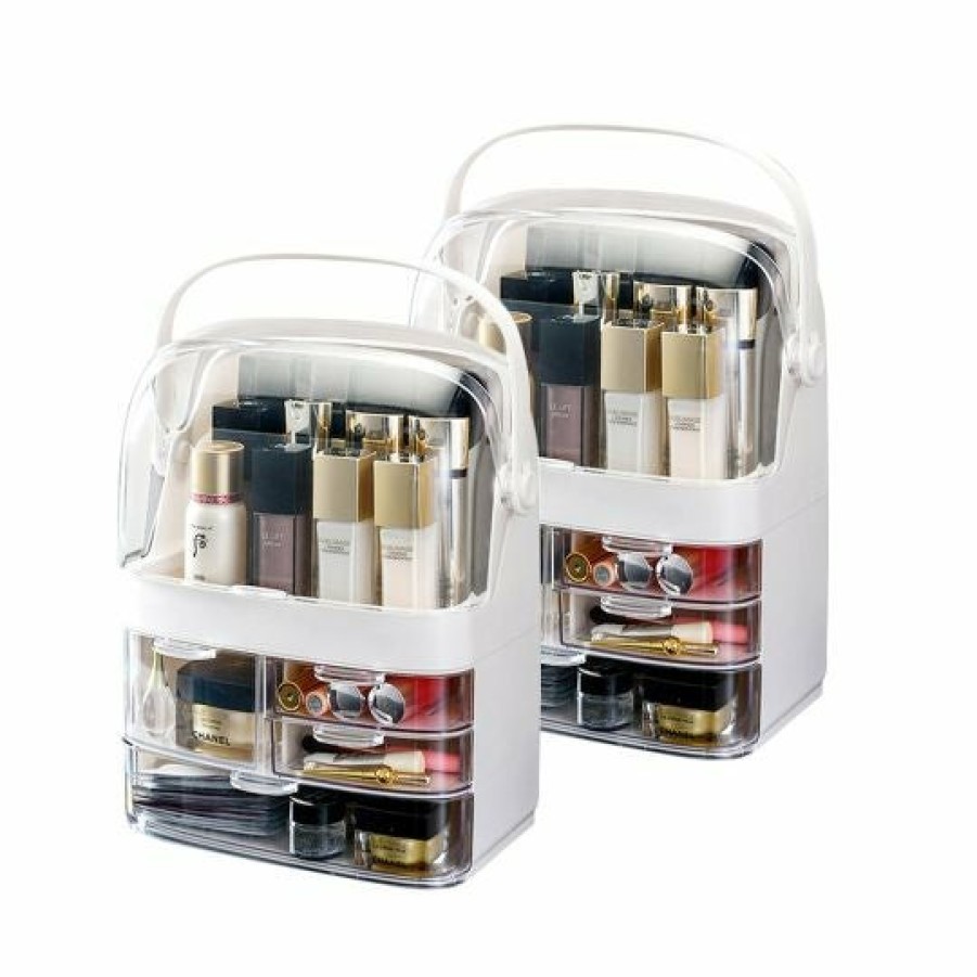 Beauty Soga | Soga 2X 3 Tier White Countertop Makeup Cosmetic Storage Organiser Skincare Holder Jewelry Storage Box With Handle