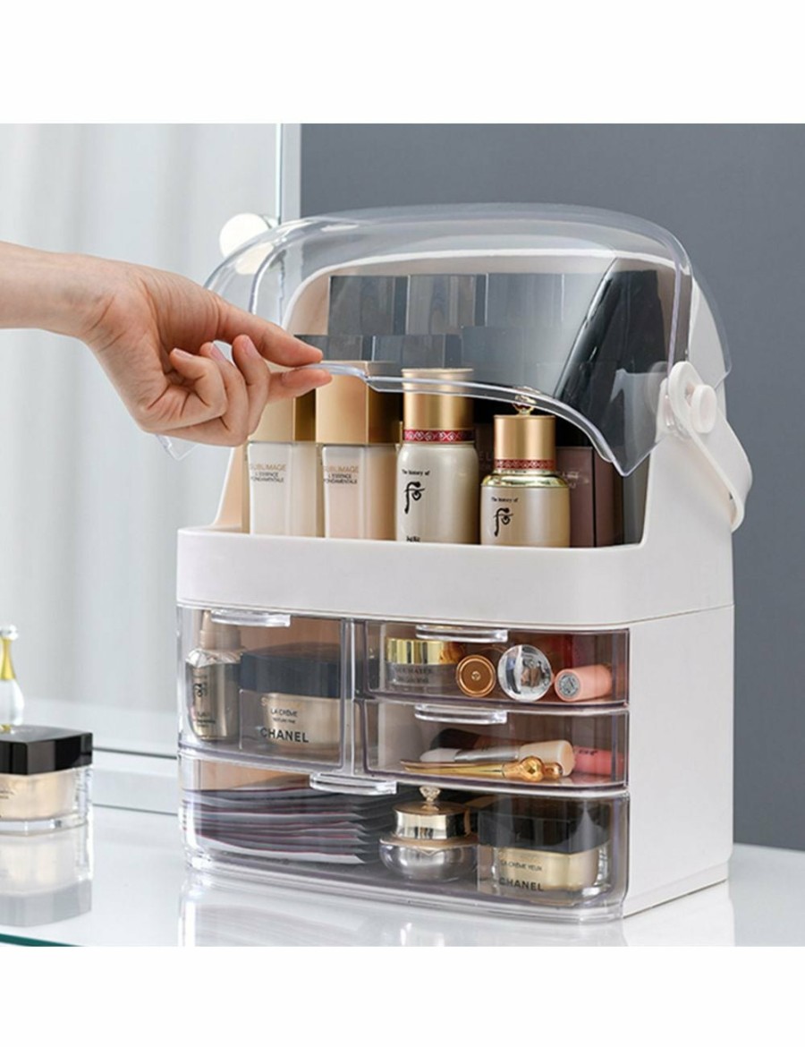 Beauty Soga | Soga 2X 3 Tier White Countertop Makeup Cosmetic Storage Organiser Skincare Holder Jewelry Storage Box With Handle