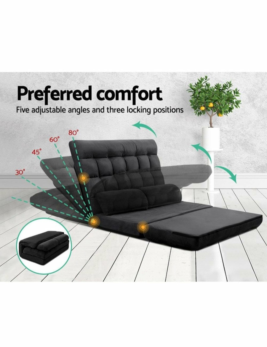 Home And Lifestyle HOD Health & Home Armchairs & Sofas | Artiss Lounge Sofa Bed 2-Seater Floor Folding Suede Charcoal - One Size