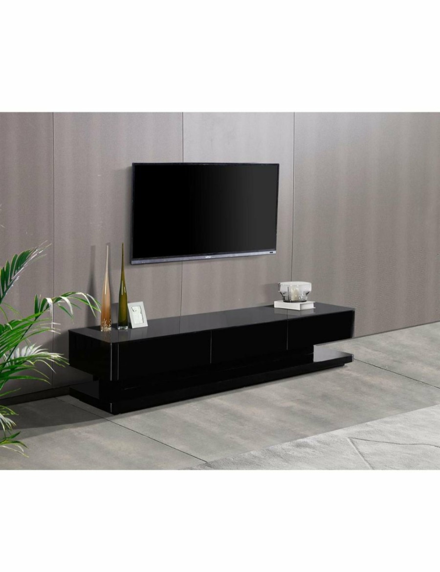 Home And Lifestyle Melbournians Furniture Entertainment Units | Tv Cabinet With 3 Storage Drawers With High Glossy Assembled Entertainment Unit In Black Colour