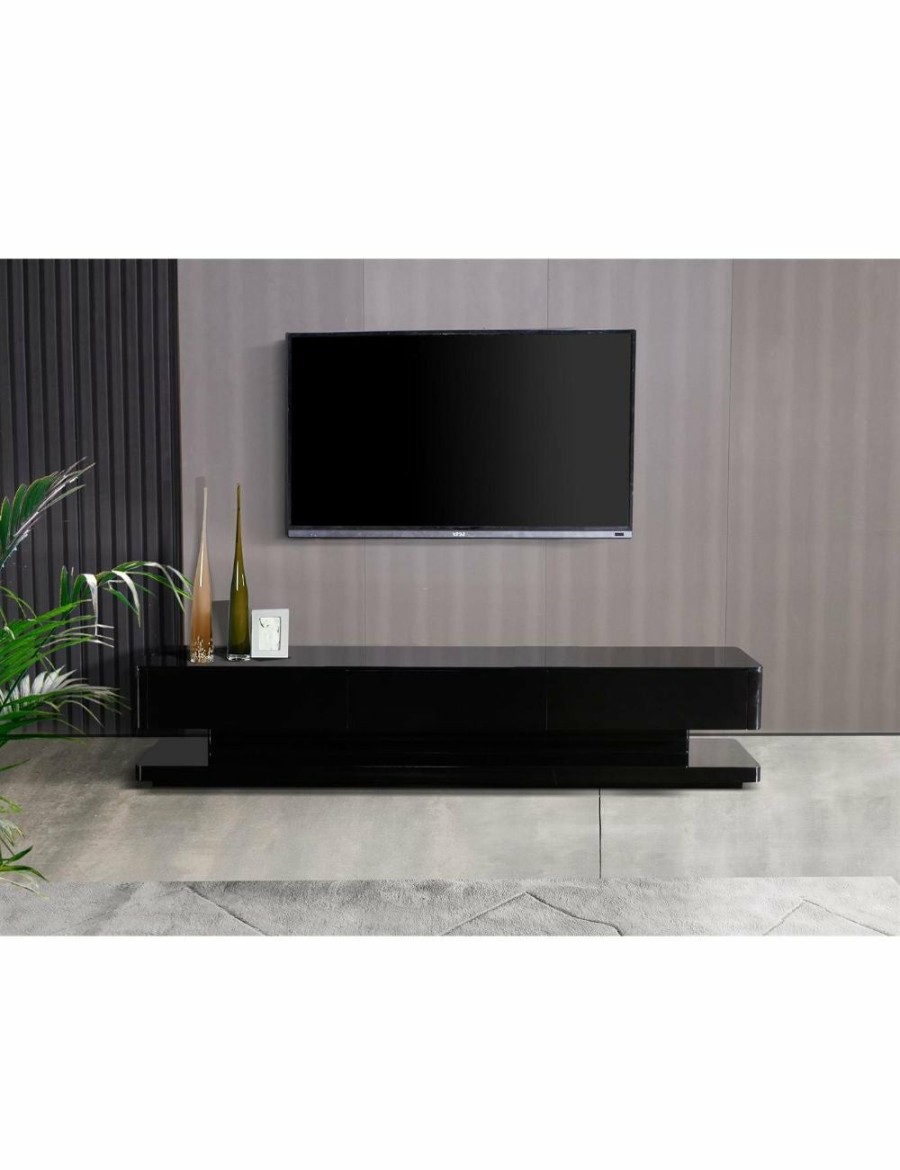 Home And Lifestyle Melbournians Furniture Entertainment Units | Tv Cabinet With 3 Storage Drawers With High Glossy Assembled Entertainment Unit In Black Colour