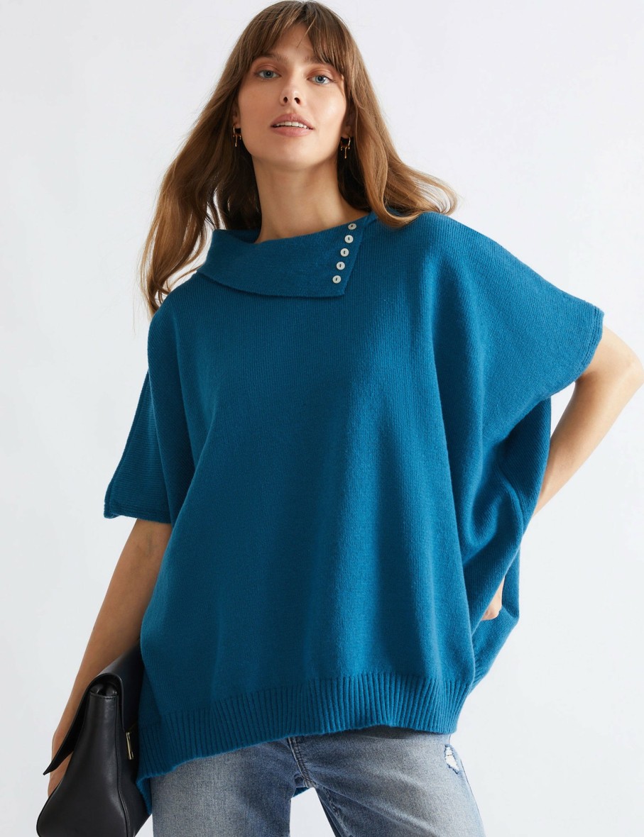 Women Katies Wraps & Ponchos | Katies Button Neck Poncho