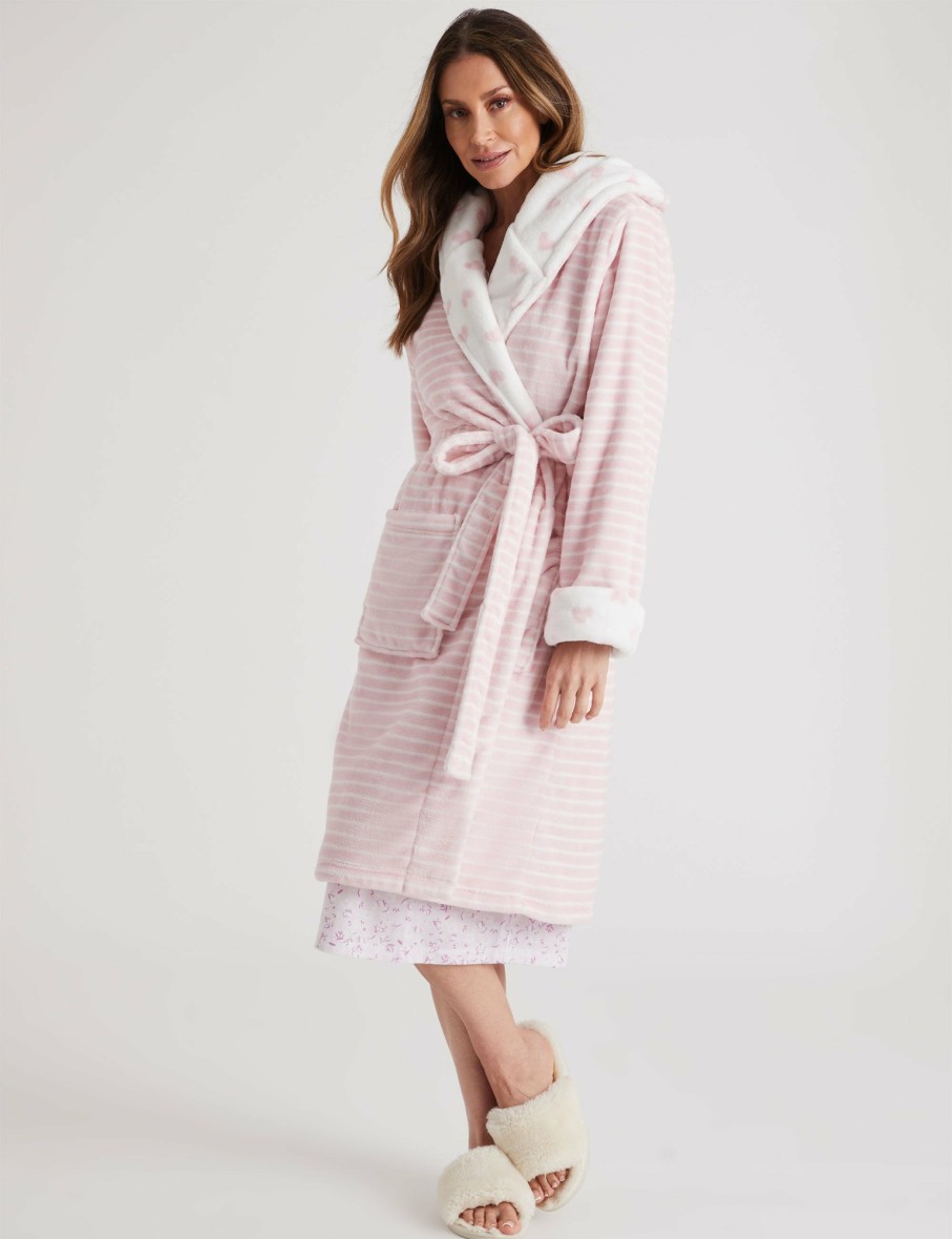 Women Millers Robes | Millers Hooded Heart And Stripe Print Robe With Hood