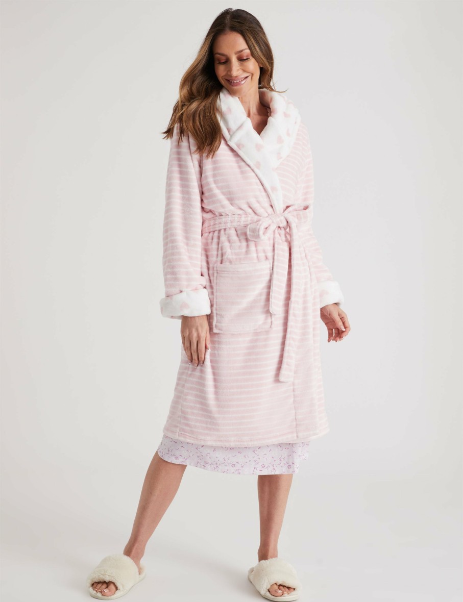 Women Millers Robes | Millers Hooded Heart And Stripe Print Robe With Hood