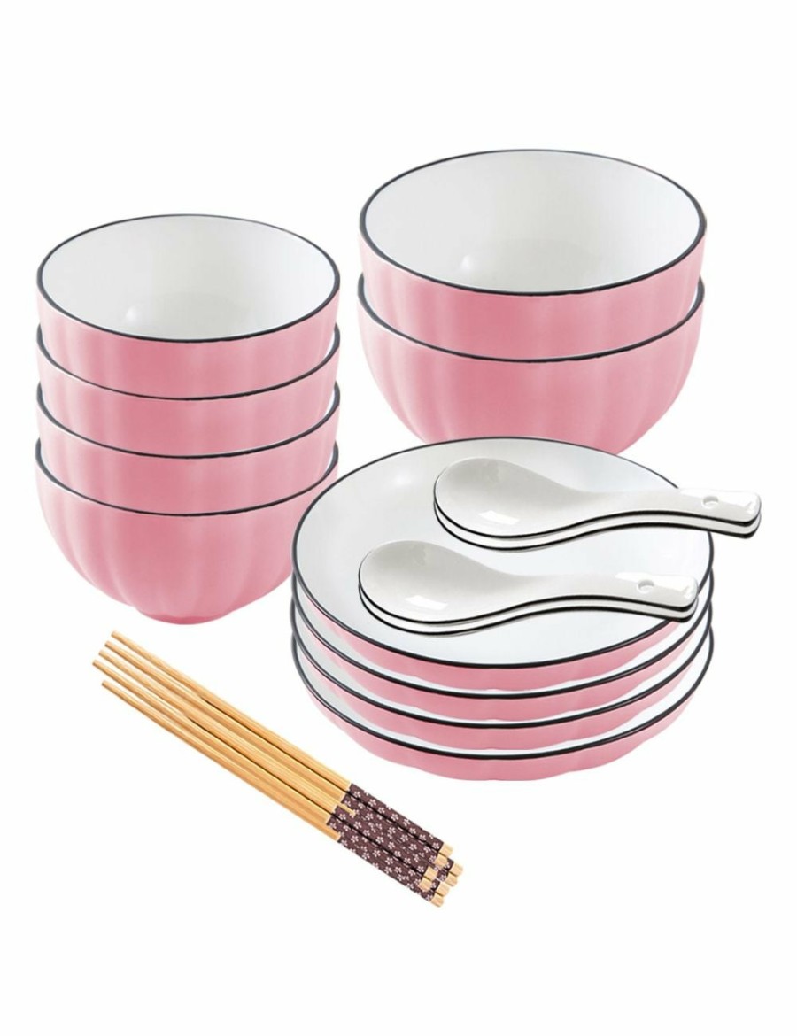 Home And Lifestyle Soga Dinnerware | Soga Pink Japanese Style Ceramic Dinnerware Crockery Soup Bowl Plate Server Kitchen Home Decor Set Of 10