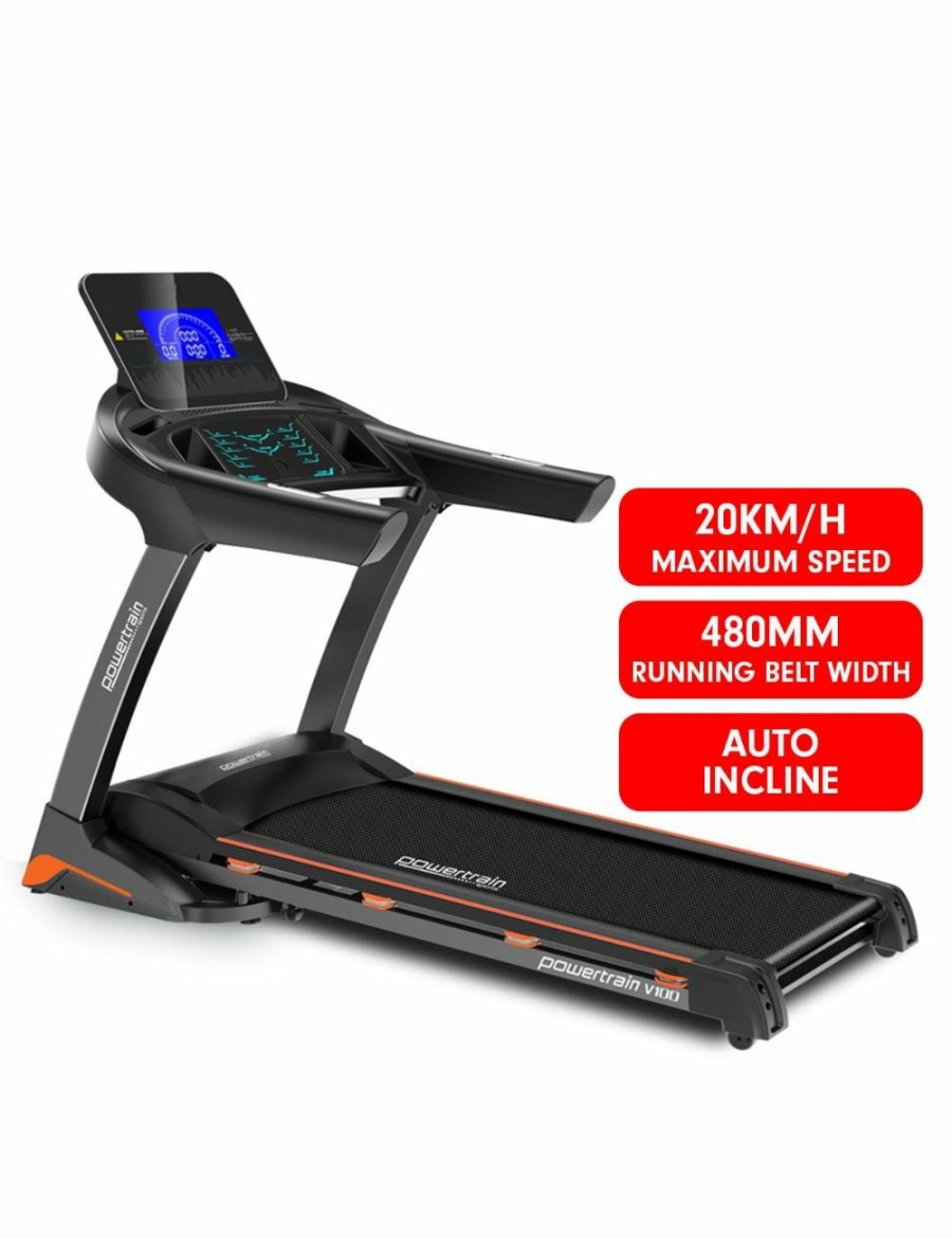 Sport & Fitness Powertrain Sports Treadmills | Powertrain V100 Foldable Treadmill Auto Incline Home Gym Cardio