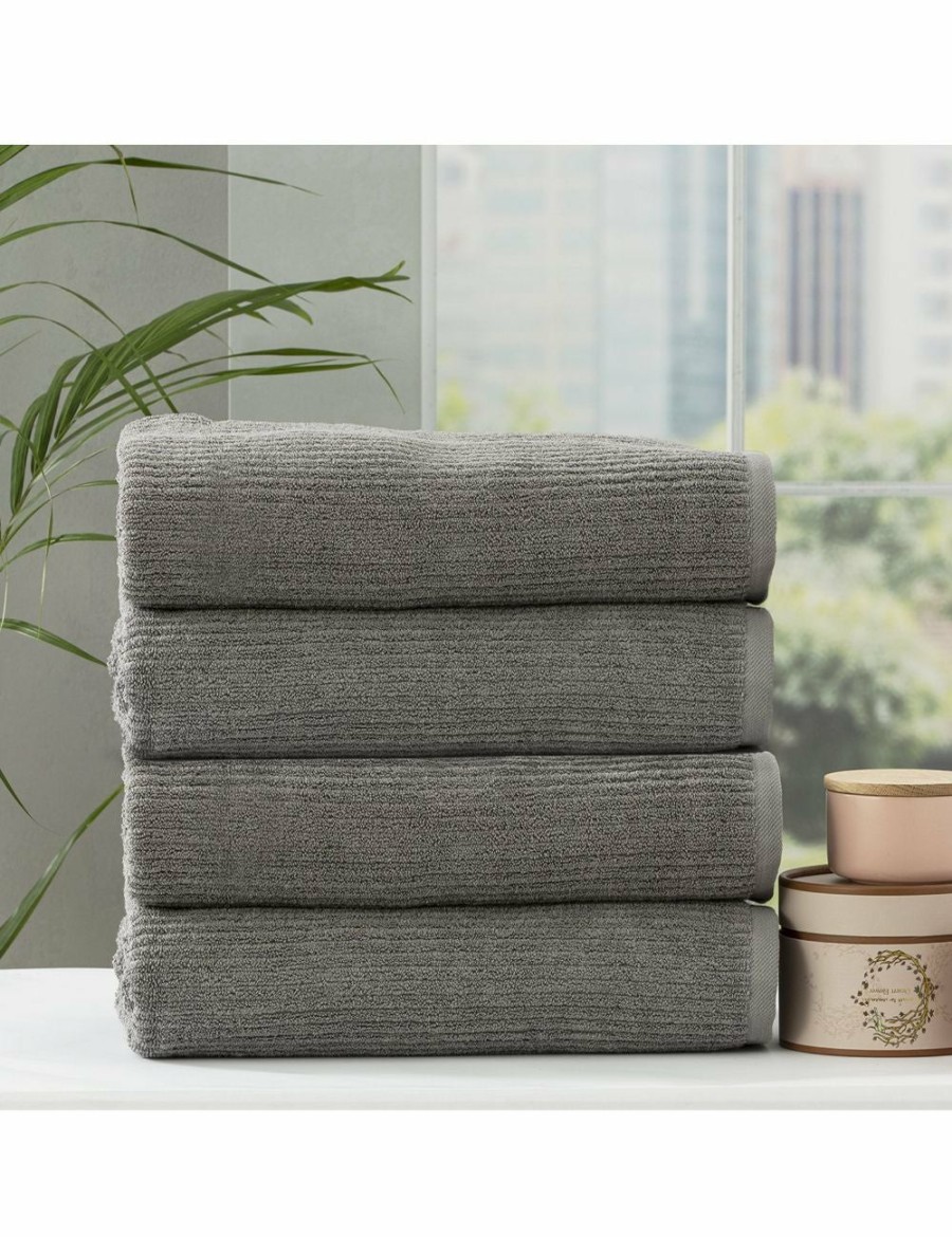 Home And Lifestyle RENEE TAYLOR Bath Towels | 4X Renee Taylor Cobblestone Shower/Bath Towel 650Gsm 160Cm Cotton Ribbed Granite