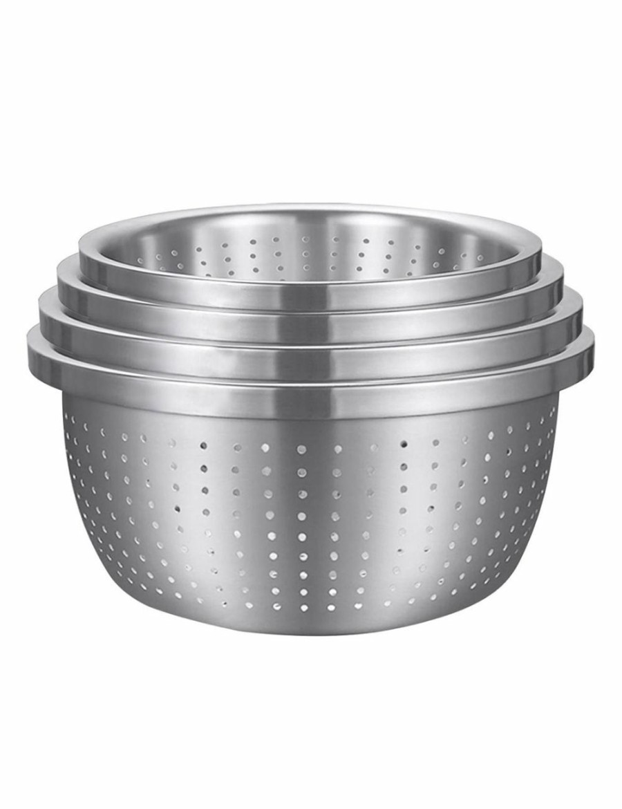 Home And Lifestyle Soga Kitchen & Laundry Fixtures | Soga Stainless Steel Nesting Basin Colander Perforated Kitchen Sink Washing Bowl Metal Basket Strainer Set Of 4