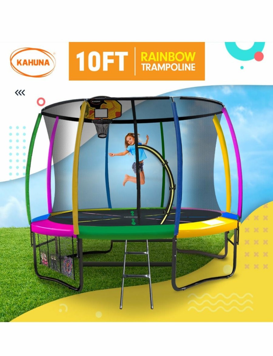 Sport & Fitness NNEDPE Basketball | Nnedpe Trampoline 10 Ft With Basketball Set - Rainbow