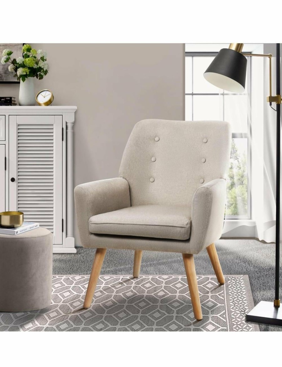 Home And Lifestyle Oikiture Armchairs & Sofas | Oikiture Armchair Lounge Chair Linen Accent Armchairs Tub Chairs Sofa Beige