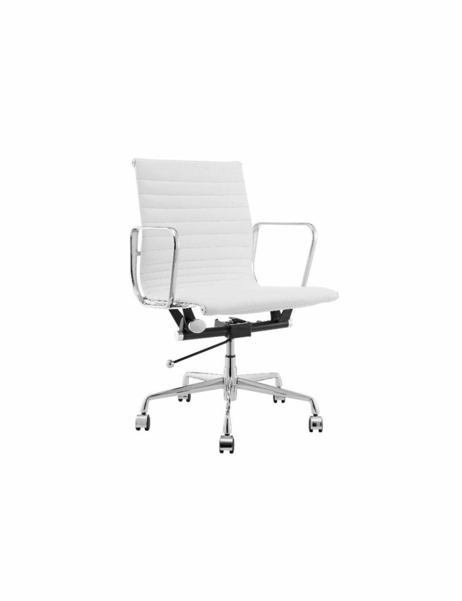 Home And Lifestyle NNEKGE Office Chairs | Nnekge Replica Eames Group Standard Aluminium Low Back Office Chair (White Leather)